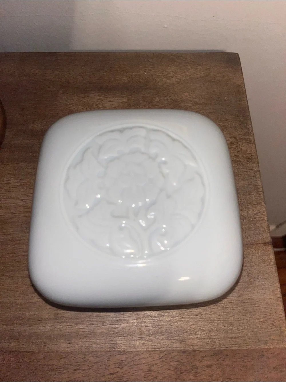 Tiffany & Co. Pale Blue Ceramic Floral Relief Trinket Box